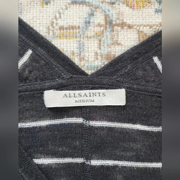 AllSanits, Black Striped, Simi-Sheer, Cap Sleeves Top sz Medium - Picture 3 of 9